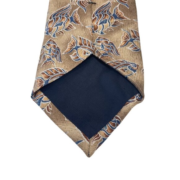 Tropicals by Tango Brown & Blue Fish Pattern Silk Tie - Picture 3 of 4